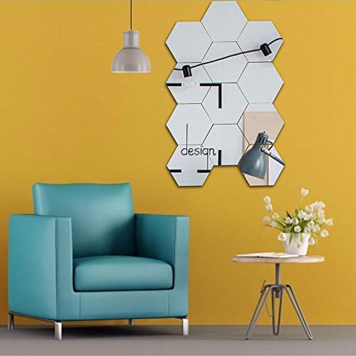 Espejos Pegatinas de Pared Adornos Decoración 12PCS Pegatinas para Espejos Adhesivos de Acrílico Hexagonales Azulejos para Hogar Sala de Estar Dormitorio(20 * 17Cm)