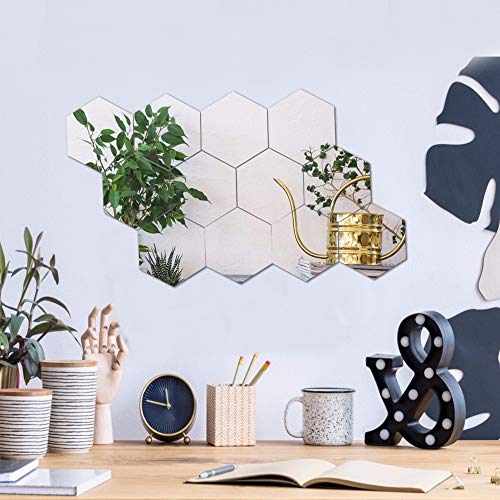 Espejos Pegatinas de Pared Adornos Decoración 12PCS Pegatinas para Espejos Adhesivos de Acrílico Hexagonales Azulejos para Hogar Sala de Estar Dormitorio(20 * 17Cm)
