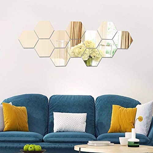 Espejos Pegatinas de Pared Adornos Decoración 12PCS Pegatinas para Espejos Adhesivos de Acrílico Hexagonales Azulejos para Hogar Sala de Estar Dormitorio(20 * 17Cm)