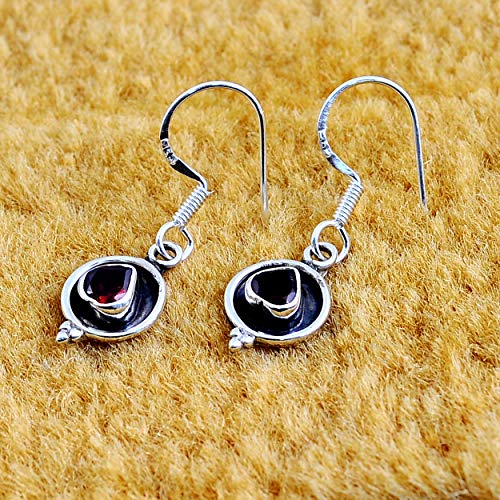 Espumoso Colgar Arete En Rojo Granate Plata De Ley 925 Orchid Jewelry