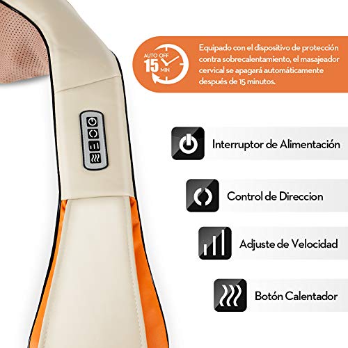 ESSEASON Masajeador de Espalda Recargable Inalámbrico - 16 Nodos Shiatsu Masajeador Cervical, con 3D Amasamiento Profundo Rotación y Función de Calor, Relajación para Cuello y Hombros