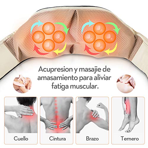 ESSEASON Masajeador de Espalda Recargable Inalámbrico - 16 Nodos Shiatsu Masajeador Cervical, con 3D Amasamiento Profundo Rotación y Función de Calor, Relajación para Cuello y Hombros