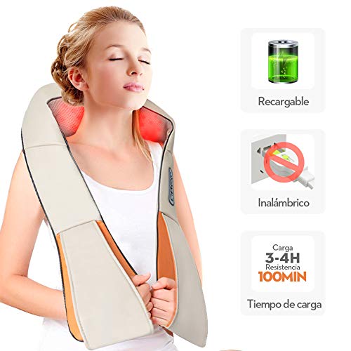 ESSEASON Masajeador de Espalda Recargable Inalámbrico - 16 Nodos Shiatsu Masajeador Cervical, con 3D Amasamiento Profundo Rotación y Función de Calor, Relajación para Cuello y Hombros