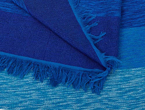 ESSENCE OF MOROCCO Cubre Sofá, Manta, Colcha Marroquí de Lana Algodón y Seda Sabra Tejida a Mano 270cm x 170cm (Azúl)