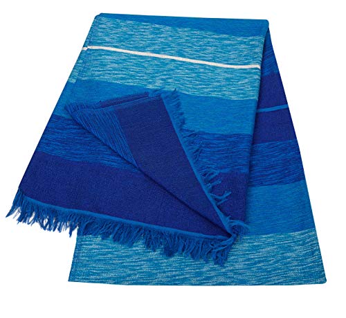 ESSENCE OF MOROCCO Cubre Sofá, Manta, Colcha Marroquí de Lana Algodón y Seda Sabra Tejida a Mano 270cm x 170cm (Azúl)