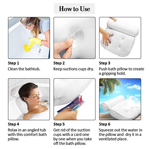 Essort Almohada de Baño, Reposacabezas Bañera con Ventosas Cojín para Bañera Ergonómico para SPA en Casa Bañera de Hidromasaje e Hidromasaje, Blanco, 38x36x8.5cm