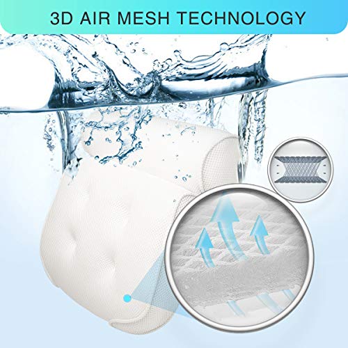 Essort Almohada de Baño, Reposacabezas Bañera con Ventosas Cojín para Bañera Ergonómico para SPA en Casa Bañera de Hidromasaje e Hidromasaje, Blanco, 38x36x8.5cm