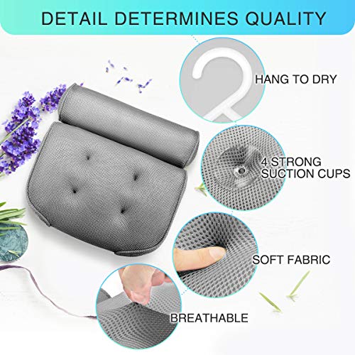Essort Almohada de Baño, Reposacabezas Bañera con Ventosas Cojín para Bañera Ergonómico para SPA en Casa Bañera de Hidromasaje e Hidromasaje Gris