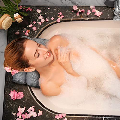 Essort Almohada de Baño, Reposacabezas Bañera con Ventosas Cojín para Bañera Ergonómico para SPA en Casa Bañera de Hidromasaje e Hidromasaje Gris