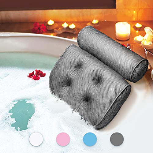 Essort Almohada de Baño, Reposacabezas Bañera con Ventosas Cojín para Bañera Ergonómico para SPA en Casa Bañera de Hidromasaje e Hidromasaje Gris