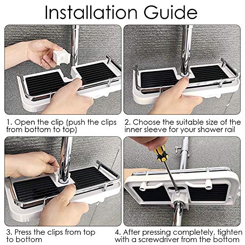 Estante de Ducha para Barra de Ducha, RenFox Estante de Almacenamiento de Ducha Ajustable Estantería de Baño Sin Taladrar Soporte Organizador de Ducha para Champú Jabón con 2 Gancho