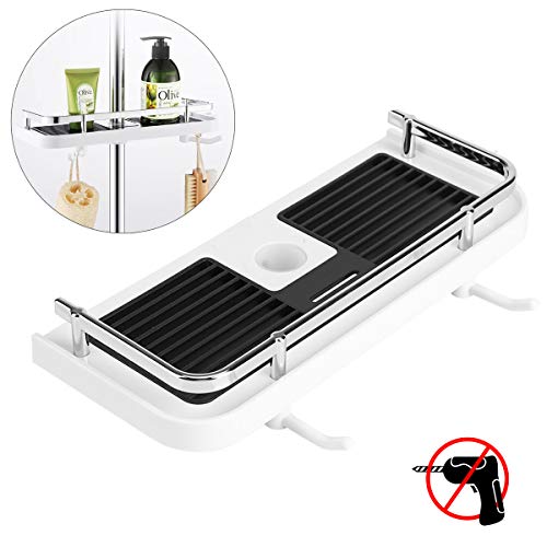 Estante de Ducha para Barra de Ducha, RenFox Estante de Almacenamiento de Ducha Ajustable Estantería de Baño Sin Taladrar Soporte Organizador de Ducha para Champú Jabón con 2 Gancho