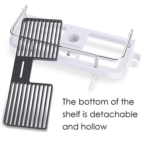 Estante de Ducha para Barra de Ducha, RenFox Estante de Almacenamiento de Ducha Ajustable Estantería de Baño Sin Taladrar Soporte Organizador de Ducha para Champú Jabón con 2 Gancho