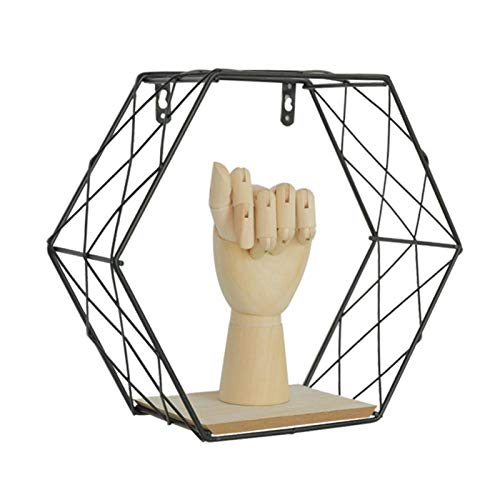 Estante de pared de hierro geométrico hexagonal para colgar en la pared, decoración de pared para sala de estar, estantes flotantes para almacenamiento con marco