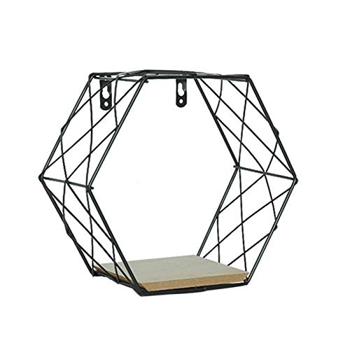 Estante de pared de hierro geométrico hexagonal para colgar en la pared, decoración de pared para sala de estar, estantes flotantes para almacenamiento con marco