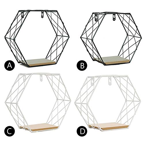 Estante de pared de hierro geométrico hexagonal para colgar en la pared, decoración de pared para sala de estar, estantes flotantes para almacenamiento con marco