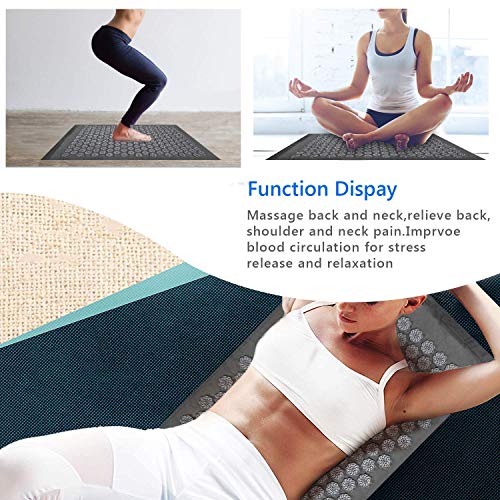 Esterilla Acupresión Masaje Kit, Esterilla Acupresión y Almohada Acupresión, Acupresión Masaje, Alivia el dolor de espalda y cuello, relaja los músculos y reduce el insomnio (Gray-01)