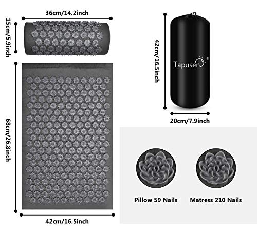 Esterilla Acupresión Masaje Kit, Esterilla Acupresión y Almohada Acupresión, Acupresión Masaje, Alivia el dolor de espalda y cuello, relaja los músculos y reduce el insomnio (Gray-01)