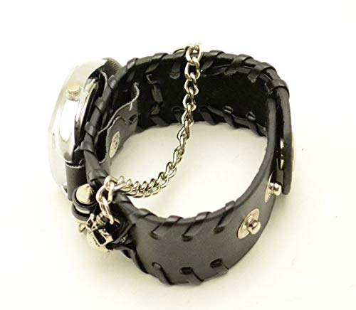 Estilo rockero con Cadena de cráneo Reloj de Cuero Negro Personalidad Creativa Moda Casual Deportivo Reloj para niños