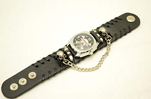 Estilo rockero con Cadena de cráneo Reloj de Cuero Negro Personalidad Creativa Moda Casual Deportivo Reloj para niños