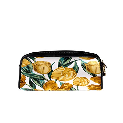 Estuche Amarillo Flowr Vintage Tulipán Pen Box PU Bolsa De Cuero Bolsa De La Escuela De Papelería Suministros De Viaje Cosmético Bolsa De Maquill