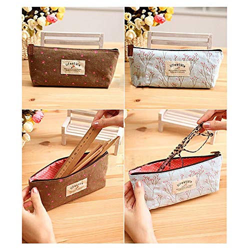 Estuche de Lápices, Bolsa de Lápices de Lona Floral de Flores,Bolsa de Maquillaje (4 Piezas)