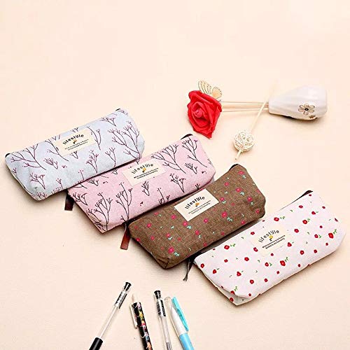 Estuche de Lápices, Bolsa de Lápices de Lona Floral de Flores,Bolsa de Maquillaje (4 Piezas)