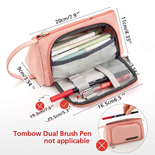 Estuche de lápices de lino de gran capacidad,Caja Case con Cremallera de Escolar,Estuche de lápices con 3 Compartimento para Niños Adolescente,Estuches Algodón y Lino Lápiz Cosmética (Rosa)