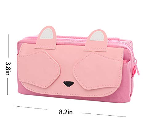 Estuche de lápices,bolsa de lápices de gran capacidad linda, bolsa de almacenamiento de artículos de papelería, estuche escolar tres cremalleras, rosa (Rosa)