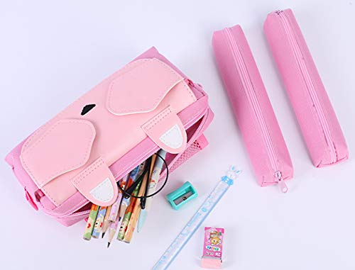 Estuche de lápices,bolsa de lápices de gran capacidad linda, bolsa de almacenamiento de artículos de papelería, estuche escolar tres cremalleras, rosa (Rosa)