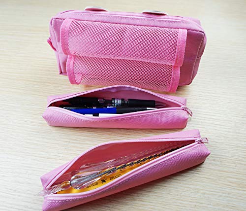 Estuche de lápices,bolsa de lápices de gran capacidad linda, bolsa de almacenamiento de artículos de papelería, estuche escolar tres cremalleras, rosa (Rosa)