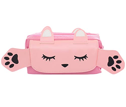 Estuche de lápices,bolsa de lápices de gran capacidad linda, bolsa de almacenamiento de artículos de papelería, estuche escolar tres cremalleras, rosa (Rosa)