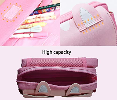 Estuche de lápices,bolsa de lápices de gran capacidad linda, bolsa de almacenamiento de artículos de papelería, estuche escolar tres cremalleras, rosa (Rosa)