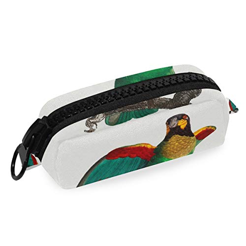 Estuche de lona para lápices con cremallera para la escuela de loro con mejillas naranjas para niños, bolsa de gran capacidad para maquillaje, cosméticos, oficina, bolsa de viaje