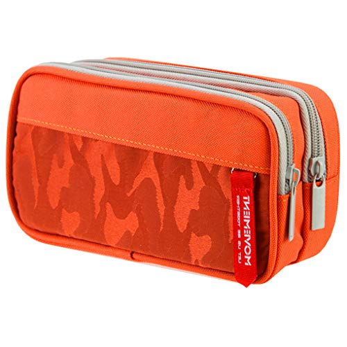 Estuche Escolar de Grandes Capacidad, TOYESS Estuches Escolares con 3 Cremalleras Para Niños & Niña, 22CM(Camuflaje Naranja)