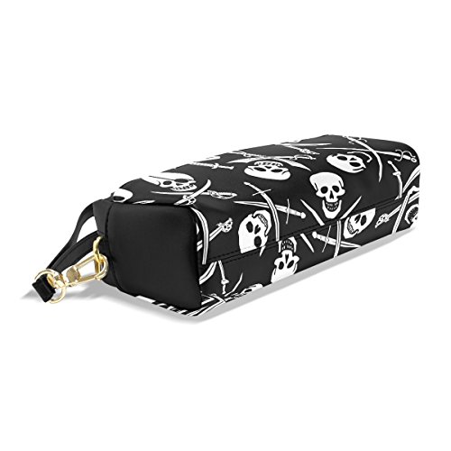 Estuche para lápices, diseño de calaveras frías impresas, bolsa de viaje de maquillaje de gran capacidad, piel impermeable, 2 compartimentos para niñas, niños, mujeres y hombres