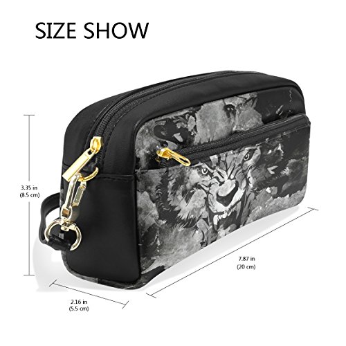 Estuche para lápices, diseño de tigre frío, bolsa de maquillaje de viaje de gran capacidad, piel impermeable, 2 compartimentos para niñas, niños, mujeres y hombres