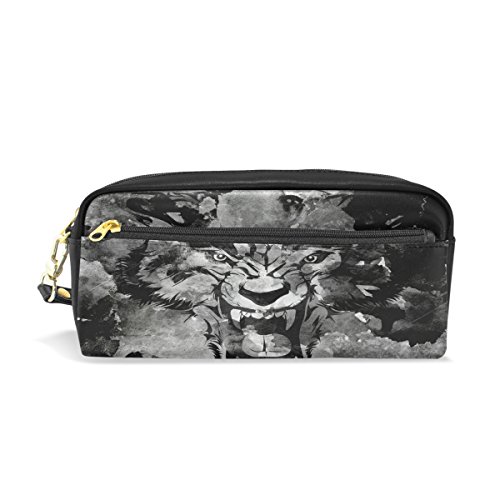 Estuche para lápices, diseño de tigre frío, bolsa de maquillaje de viaje de gran capacidad, piel impermeable, 2 compartimentos para niñas, niños, mujeres y hombres