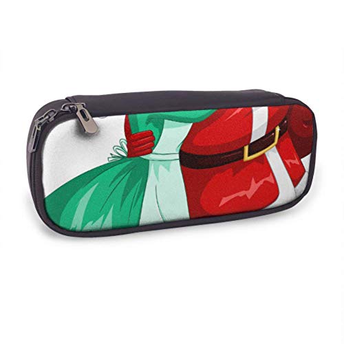 Estuche para lápices Estuche para lápices de gran capacidad Estuche para lápices grande Estuche para maquillaje para escuela adolescente, Sra. Claus besa a Santa en la mejilla y abrazos