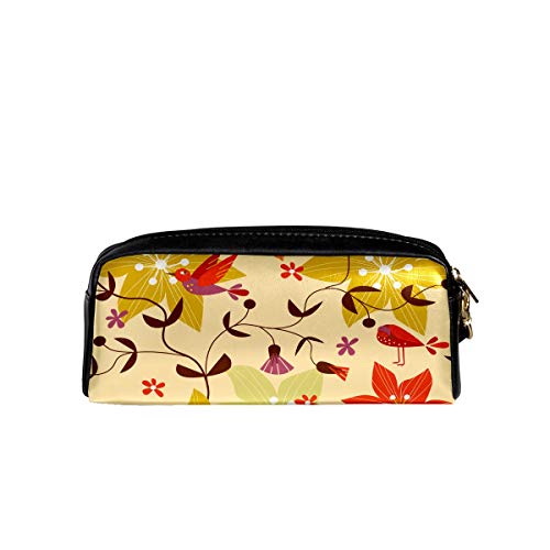 Estuche Retro Spirng Floral Bird Patrón Pluma Caja De Cuero PU Bolsa De La Bolsa De La Escuela De Papelería Suministros De Viaje Cosmético Bolsa De Maquill