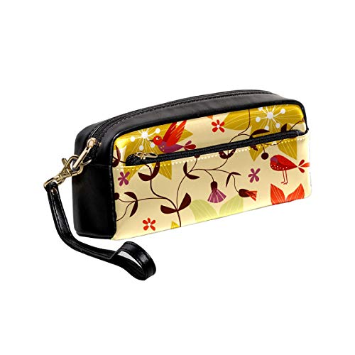 Estuche Retro Spirng Floral Bird Patrón Pluma Caja De Cuero PU Bolsa De La Bolsa De La Escuela De Papelería Suministros De Viaje Cosmético Bolsa De Maquill