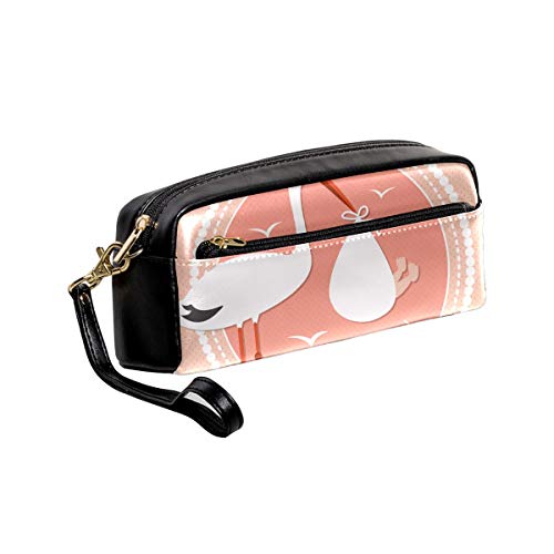 Estuche Rosa Divertido Flamingo Felicidades Pluma Caja De Cuero PU Bolsa De La Bolsa De La Escuela De Papelería Suministros De Viaje Cosméticos Bolsa De Maquill