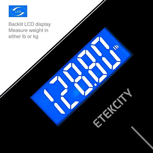 Etekcity Báscula de Baño Digital de Alta Medición Precisa 5kg-180kg con Diseño Extraplano y LCD Retroiluminación, Negro EB9380H