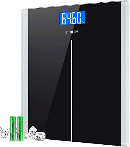 Etekcity Báscula de Baño Digital de Alta Medición Precisa 5kg-180kg con Diseño Extraplano y LCD Retroiluminación, Negro EB9380H