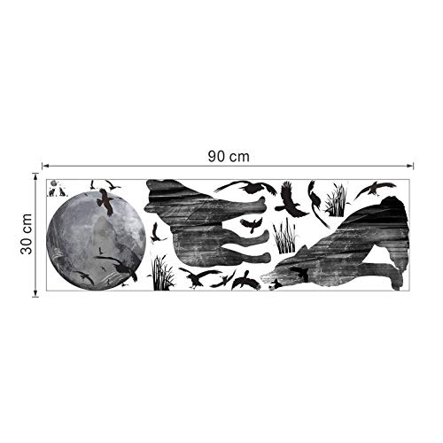 Etiqueta de la pared del bosque 3D luna Lobo Bird animal, único extraíble vinilo del arte del cartel fondo de pantalla, for el muchacho de habitaciones dormitorio pasillo y sala de adolescentes decora