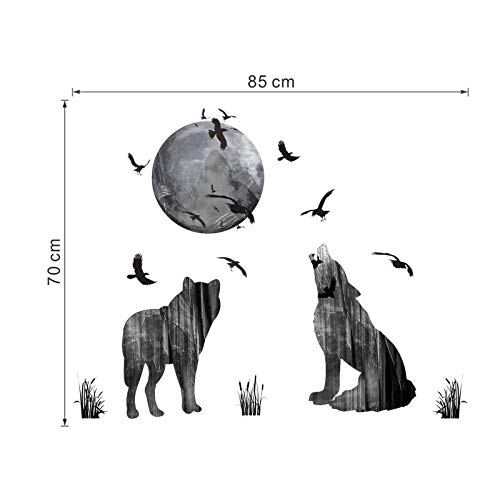 Etiqueta de la pared del bosque 3D luna Lobo Bird animal, único extraíble vinilo del arte del cartel fondo de pantalla, for el muchacho de habitaciones dormitorio pasillo y sala de adolescentes decora