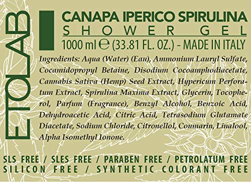 Etolab - Gel de ducha natural con extractos de cáñamo, hierba de San Juan y espirulina (1000 ml)