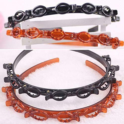 EU 2 Horquillas de Peinado con Doble Flequillo Lindo, mágico con 8 Clips en la Diadema, Diademas con Pinzas dentadas para Mujeres (Negro + Rojo)