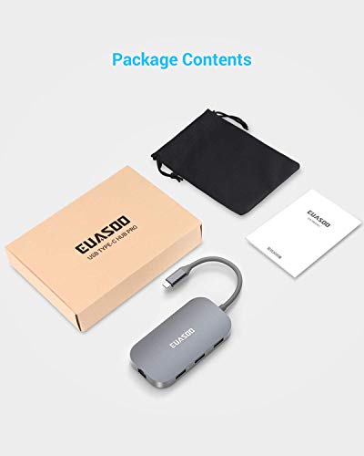 EUASOO HUB USB C 9 Puertos Hub Tipo-C con conexión Ethernet, HDMI, Puerto de Carga Tipo C, 2 Puertos USB 3.0, 1 Puerto USB 2.0, Lector de Tarjetas SD/TF para Mac Pro y Otros portátiles de Tipo C