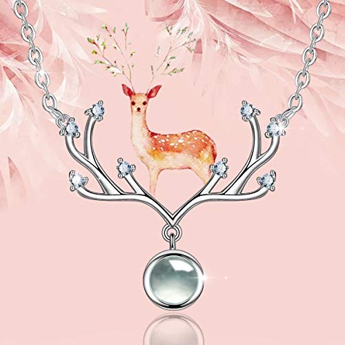 EUDORA Te Amo en 100 Idiomas Bisutería Mujer Plata de ley S925, Cornamenta Collar de Mujer Proyección Micro Tallado, Regalos Originales para Madre Hija Novia